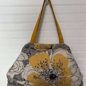 ATENTI Yellow Floral Tapestry Doctors Bag Framed Hobo Shoulder Bag Purse Tote